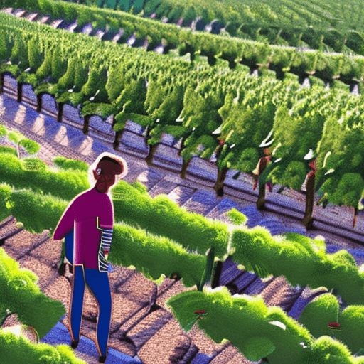AI generated: a photo-realistic image of a man saying
"Rows of grapevines stretched as far as the eye could see, a...