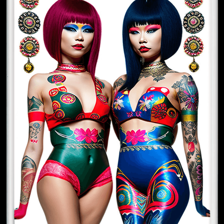 AI generated: Two unique naked lesbian females, fantasy, dreamlike, whimsical, russian doll,  25 years old. Wide f...