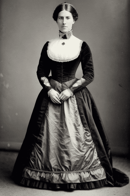 AI generated: a full-body photo of a victorian duchess with a strict, impatient face expression