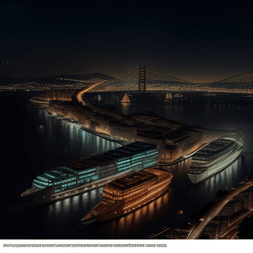 AI generated: Craft a vivid and evocative prompt that captures the essence of the Bosphorus at night, with full li...