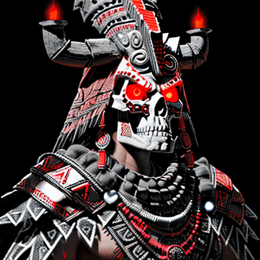 AI generated: A Hyper photorealistic digital illustration of an Aztec god with skull face, pointing at viewer and ...
