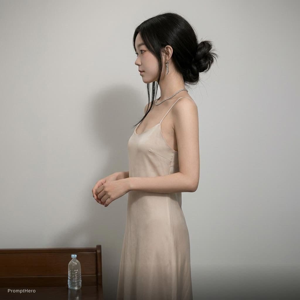 AI generated: Gorgeous Chinese female woman flat chested wearing nightdress 