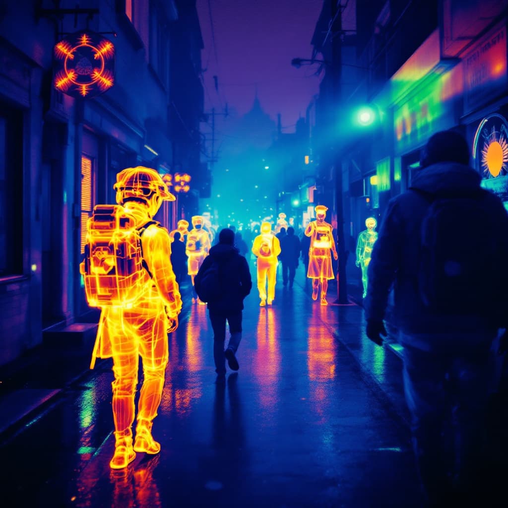 AI generated: people seen through a thermal camera
