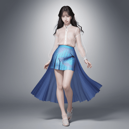 AI generated: full_body,stand,xinzhongshi,transparent shirt,(patterned clothes:1.3),medium_skirt,((skirt:1.3)),com...