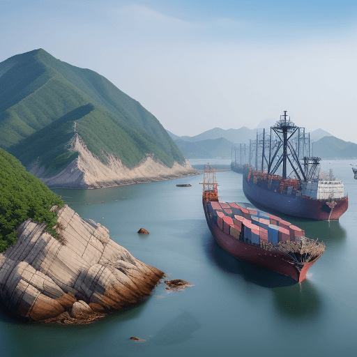 AI generated: Korea Hongdo port, rocks, ships landscape