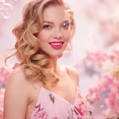 AI generated video: Make pop realistic video, pink, blonde woman, flowers and bubbles, dreamy 