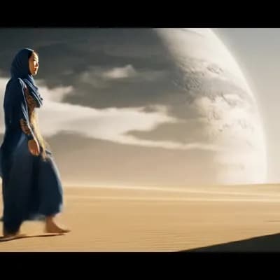 AI generated video: Full length view. Hyper-realistic cinematic video. Beautiful Korean girl, in elegant dress, wearing ...
