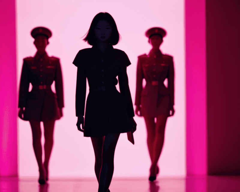 AI generated: AnalogRedmAF, extremely blurry dosposable photo, silhouette of a slender fashion model, north korean...