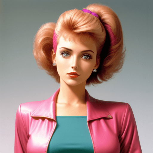 AI generated: high resolution woman bust with the 1980s fashion clothes and hairstyle; she is turning left 

