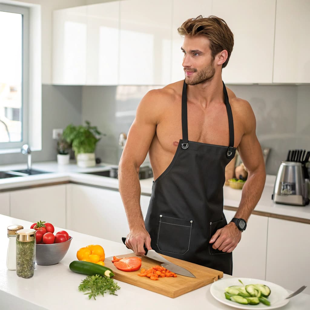 AI generated:  handsome 29-year-old European man, with chiseled features and well-groomed hair, stands in a modern...