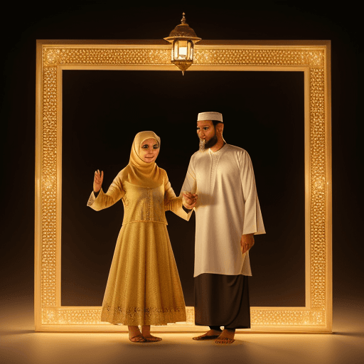 AI generated: real portrait of a Muslim couple from Indonesia, dressed in Islamic clothes, namaste hand position, ...