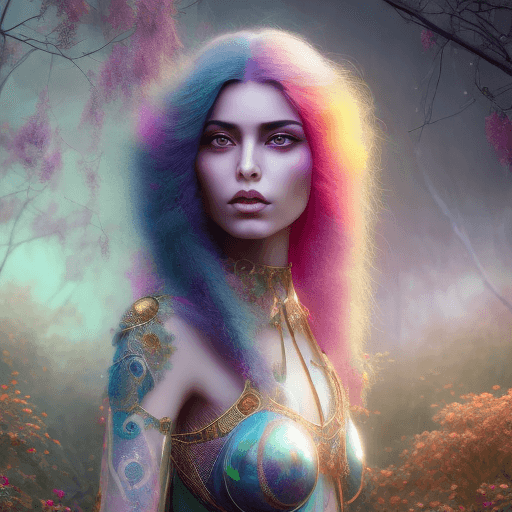 AI generated: beautiful persian girl view of Species woman individual from another planet with 3icolored hair, bea...