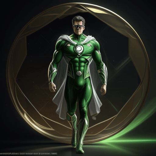 AI generated: time-travel glass with the design and character of green lantern The glass is gold and green, no wat...