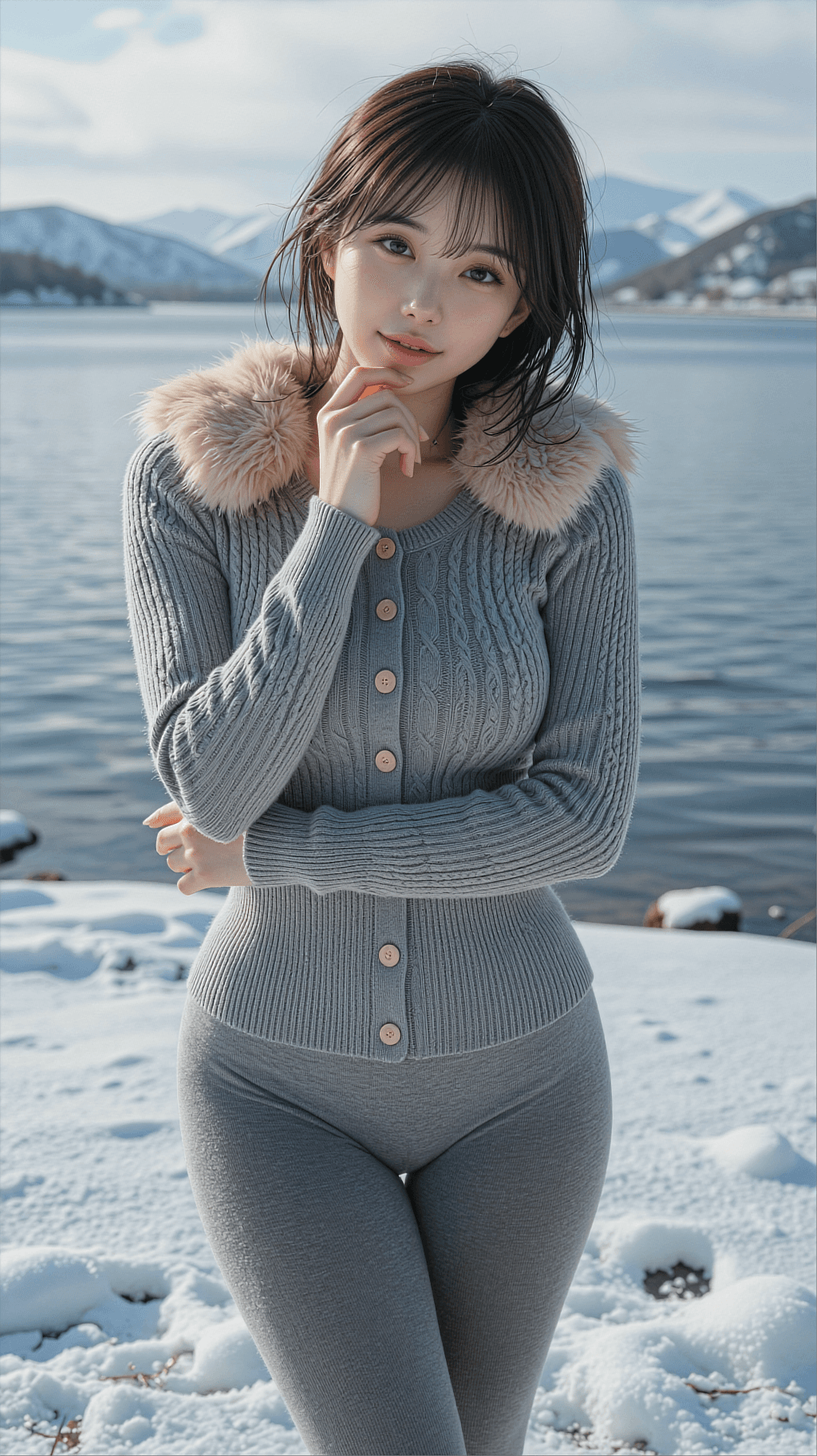 AI generated: A highly detailed, photorealistic, cinematic medium shot of a beautiful young East Asian woman posin...