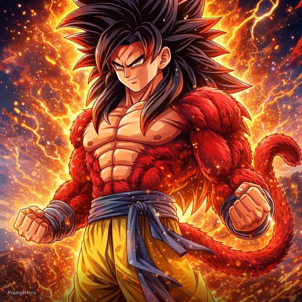 AI generated: Goku Super Saiyan 4 GT, Goku super Saiyan 4 from dragon ball GT, Dragon ball GT, dragon ball z 