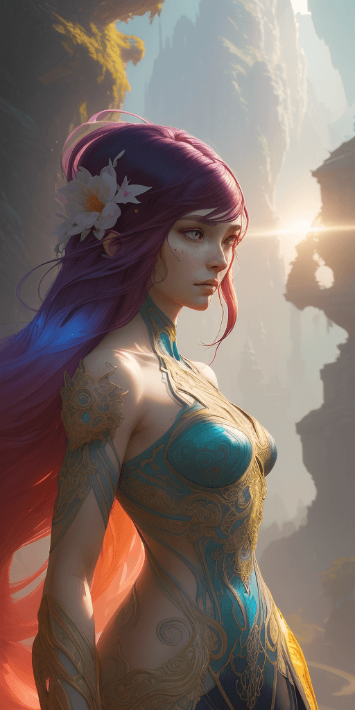 AI generated: beautiful (zxzxberna), intricate colorful hair with , sunlight, beautiful lighting, vibrant lighting...