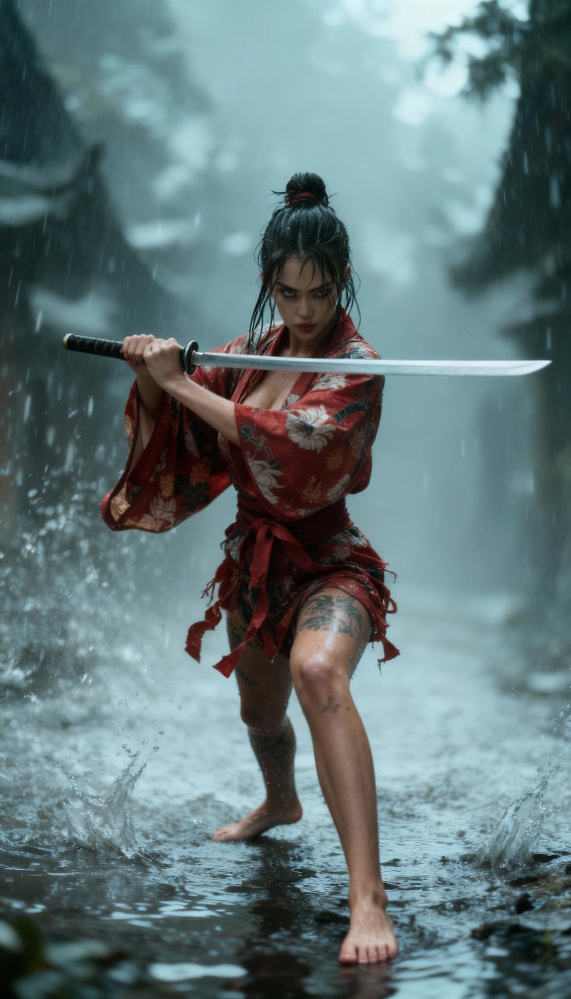 AI generated: full body view, barefoot, long legs, Freepik_full
guarding with katana