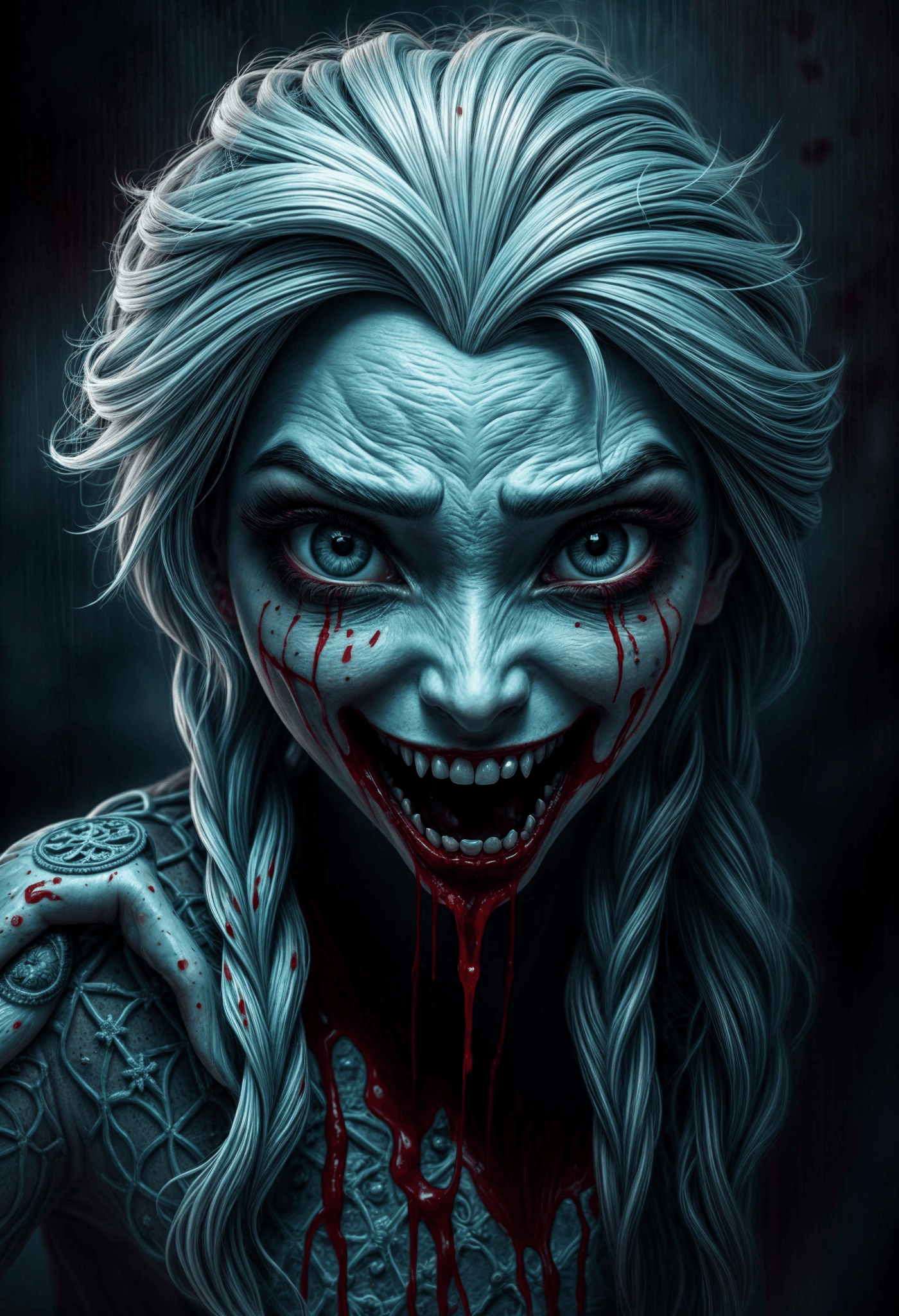 AI generated: Nightmareversion  of Elsa from Frozen,bad smile,portrait