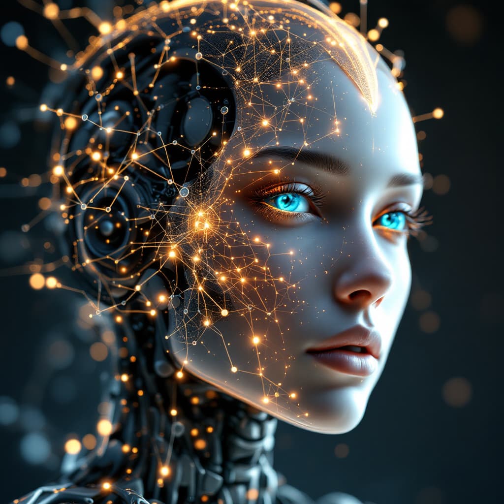 AI generated: A stunning illustration of an ethereal neural network organism, face is robotic skeleton, stunning f...