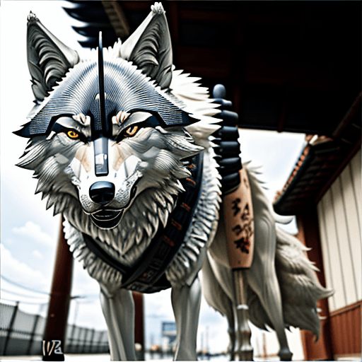 AI generated: wolf samurai Street photography, Low angle, Natural lighting --no mutations, bad anatomy, bad hands ...