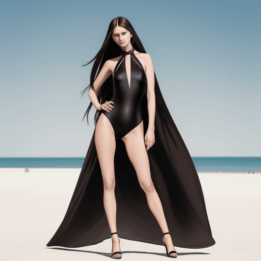 AI generated: fashion photography, low angle, full body shoot, woman from Russia, long dark brown straight hair, h...