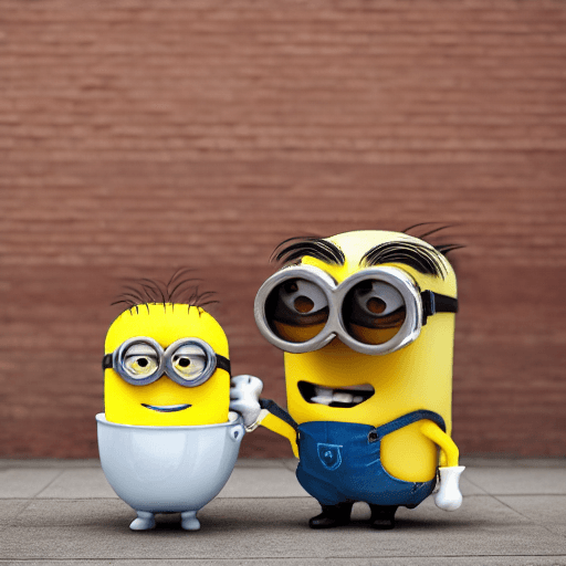 AI generated: cute yellow minion holding an Big cup of coffe 