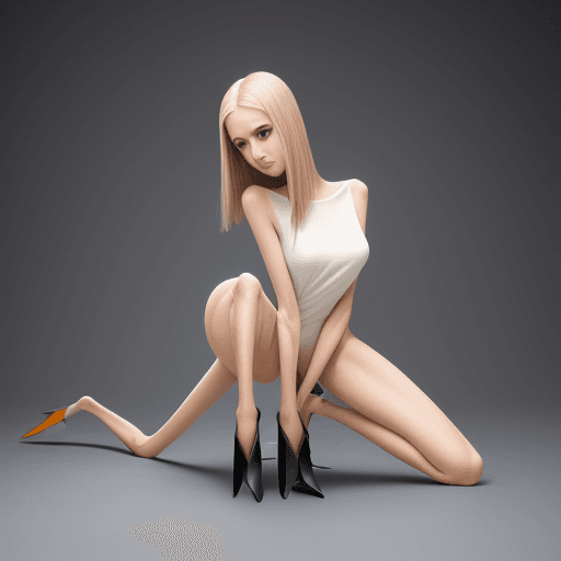 AI generated: very slim girl, with long curved claws, skinny legs and long skinny calves in high heels and kneelin...