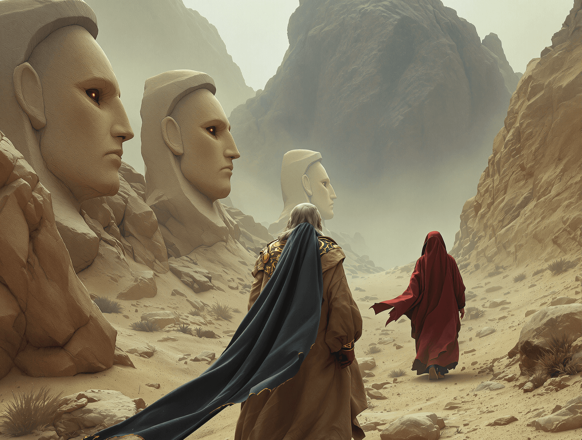 AI generated:  Sci-fi, an (ancient looking man:1.3), who looks (like a Prophet from Biblical times:1.5), wanders a...