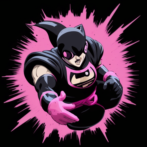 AI generated: black background, a splatter pink painted icon in, in the style of toonami, bold black outlines, cre...