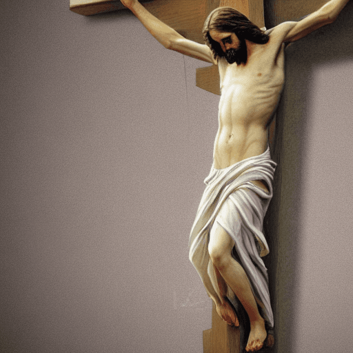 AI generated: Jesus Christ on the cross bleeding High-resolution, 3d, realistic. While zoomin into eye can see wor...
