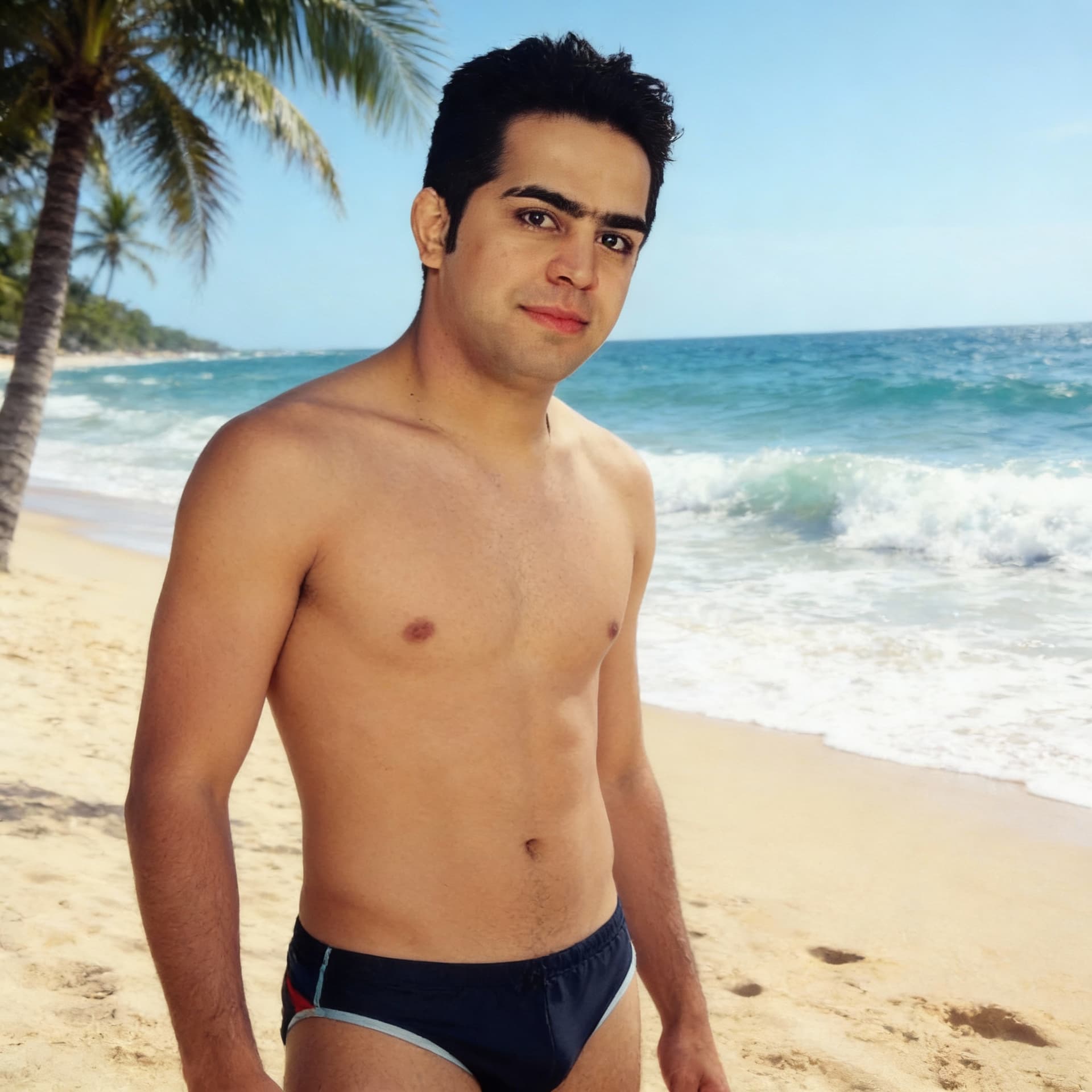AI generated: Sexy boy beach