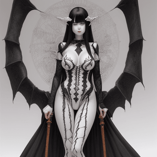 AI generated: full body in shot,By Kentaro Miura beautiful white woman Leah suffer from a curse by Diablo + intric...