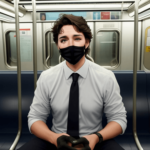 AI generated: Justin Trudeau riding on the subway with black makeup on his face --s 100 --ar 4:3 --v 5.2