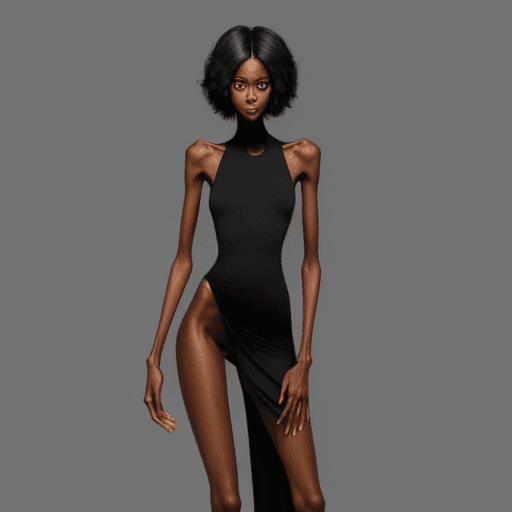 AI generated: very skinny black woman, bony and lean, wit very long neck
