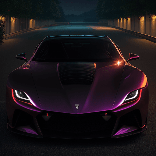 AI generated: A sleek sports car is parked under the soft glow of twilight, its metallic body reflecting the hues ...