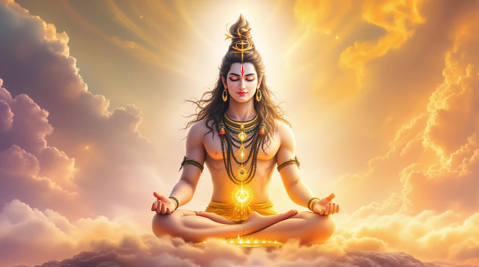 AI generated: "Generate an image of Lord Shiva meditating in front of a glowing Shivling, bathed in a soft golden-...