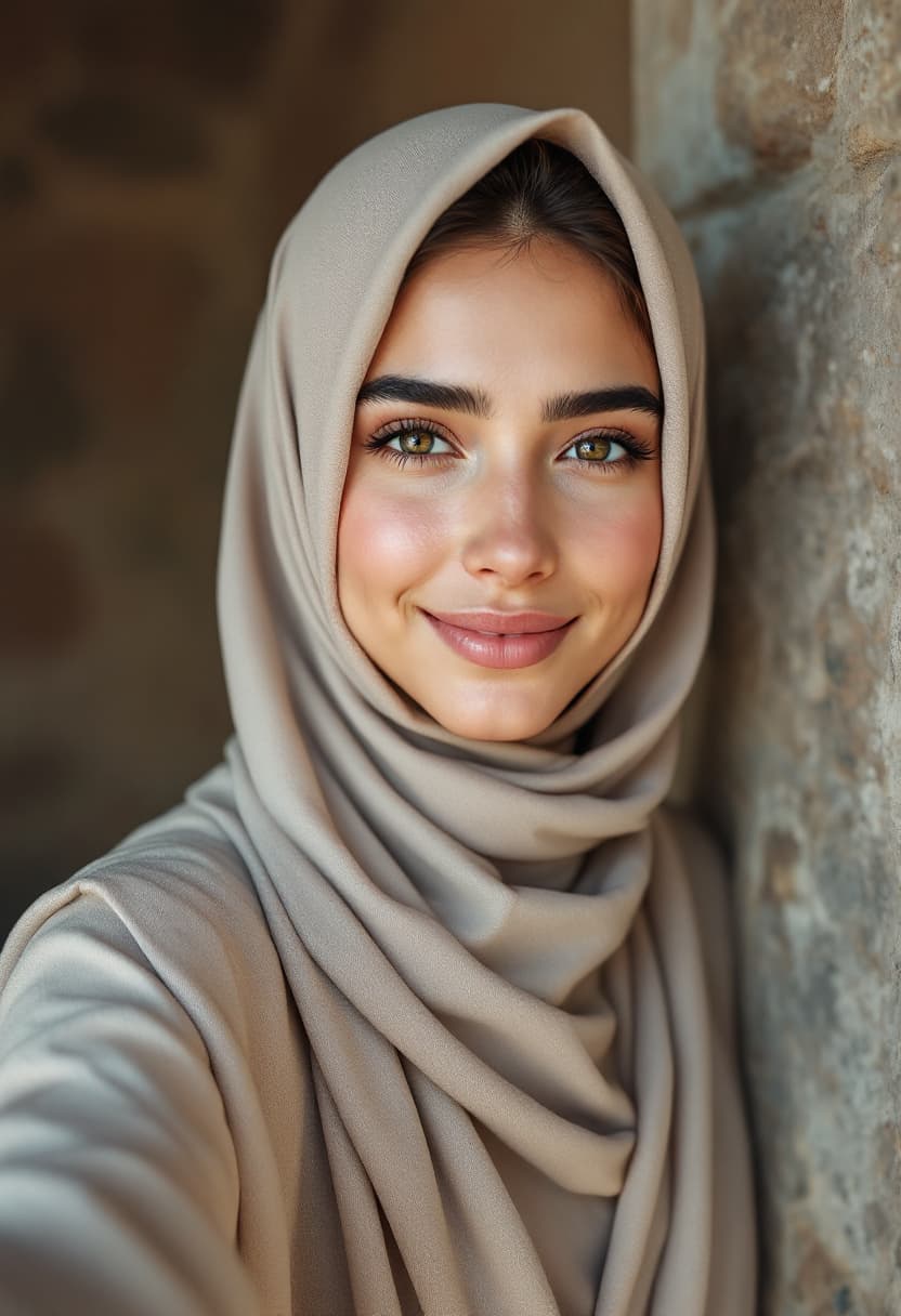 AI generated: Photograph, close-up of the face 20-year-old attractive young Muslim young women,   from iran, open ...
