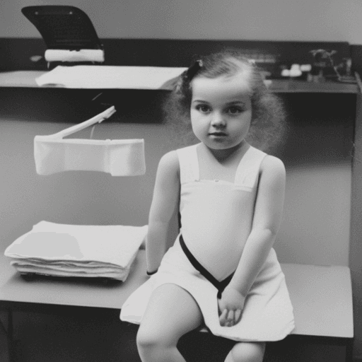 AI generated: girl in twenties wearing only an adult diaper at doctor's office sitting on examination table
