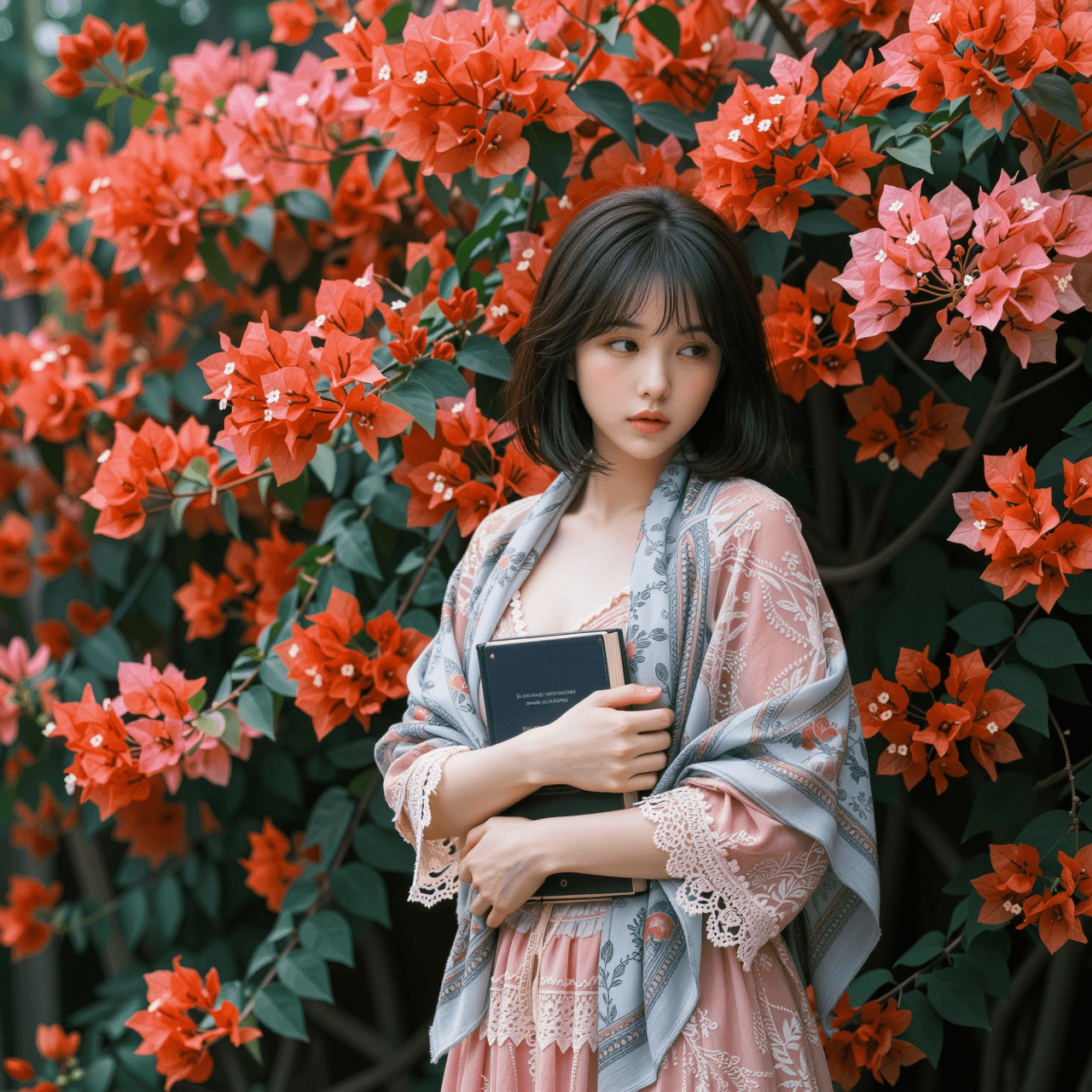 AI generated: A highly detailed, photorealistic, cinematic eye-level medium shot of a beautiful young East Asian w...