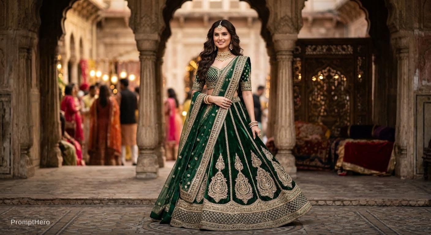 AI generated: hyper realistic woman who looks like tara sutaria, wearing pakistani lehenga 