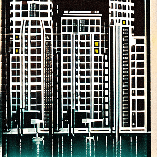 AI generated: silhouette eye level exterior photo of a Noir Art Deco City overlooking the ocean, daylight, indirec...