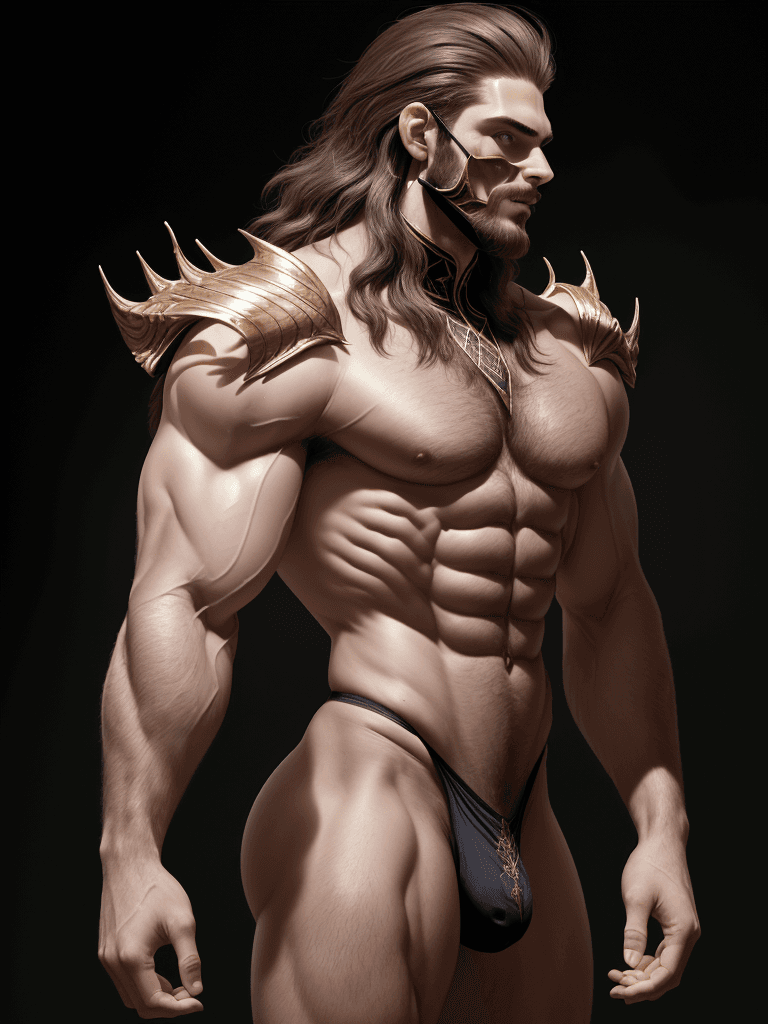AI generated: profile view, Death Mask from Kinght of the Zodiacs, hairy caucasian complexion, muscular, athletic ...