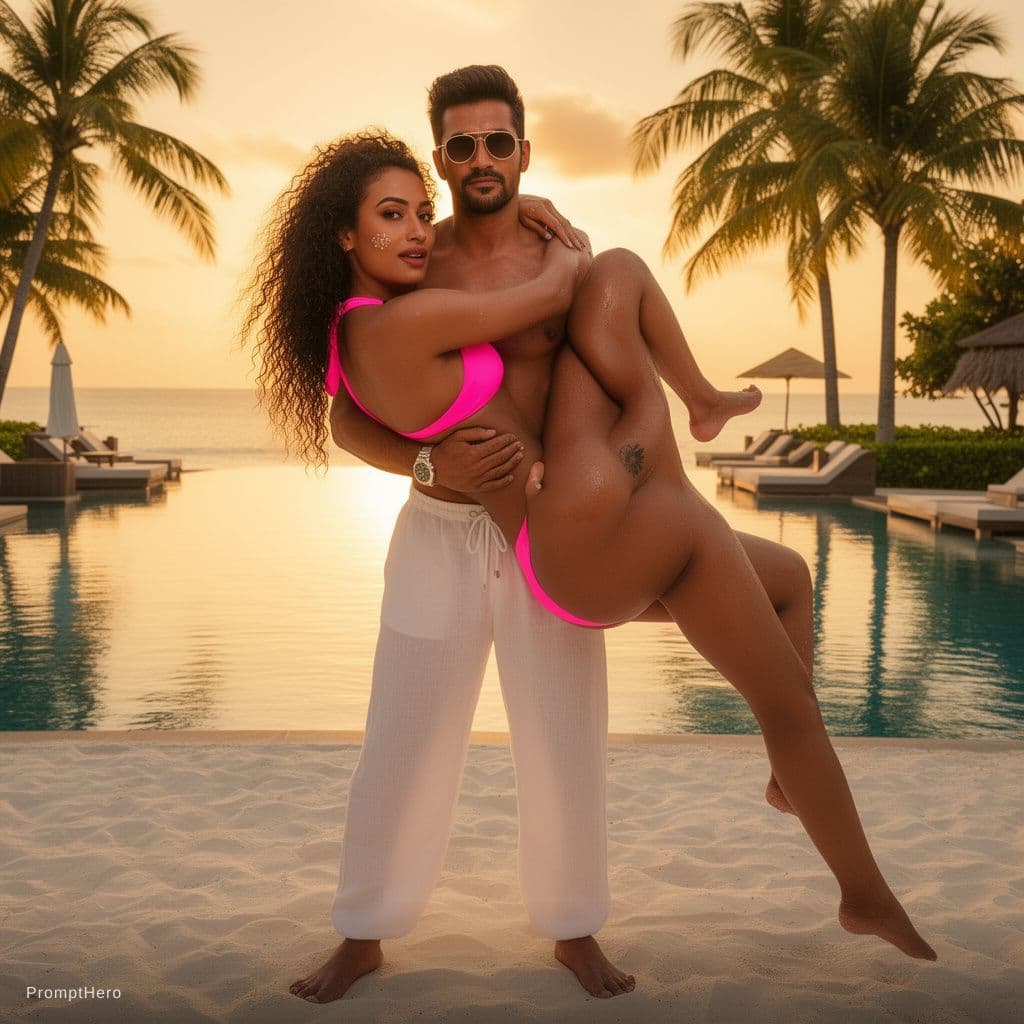 AI generated: {a cinematic golden-hour|a vibrant sunset-lit|a dreamy tropical dusk} {Vogue editorial|Sports Illust...