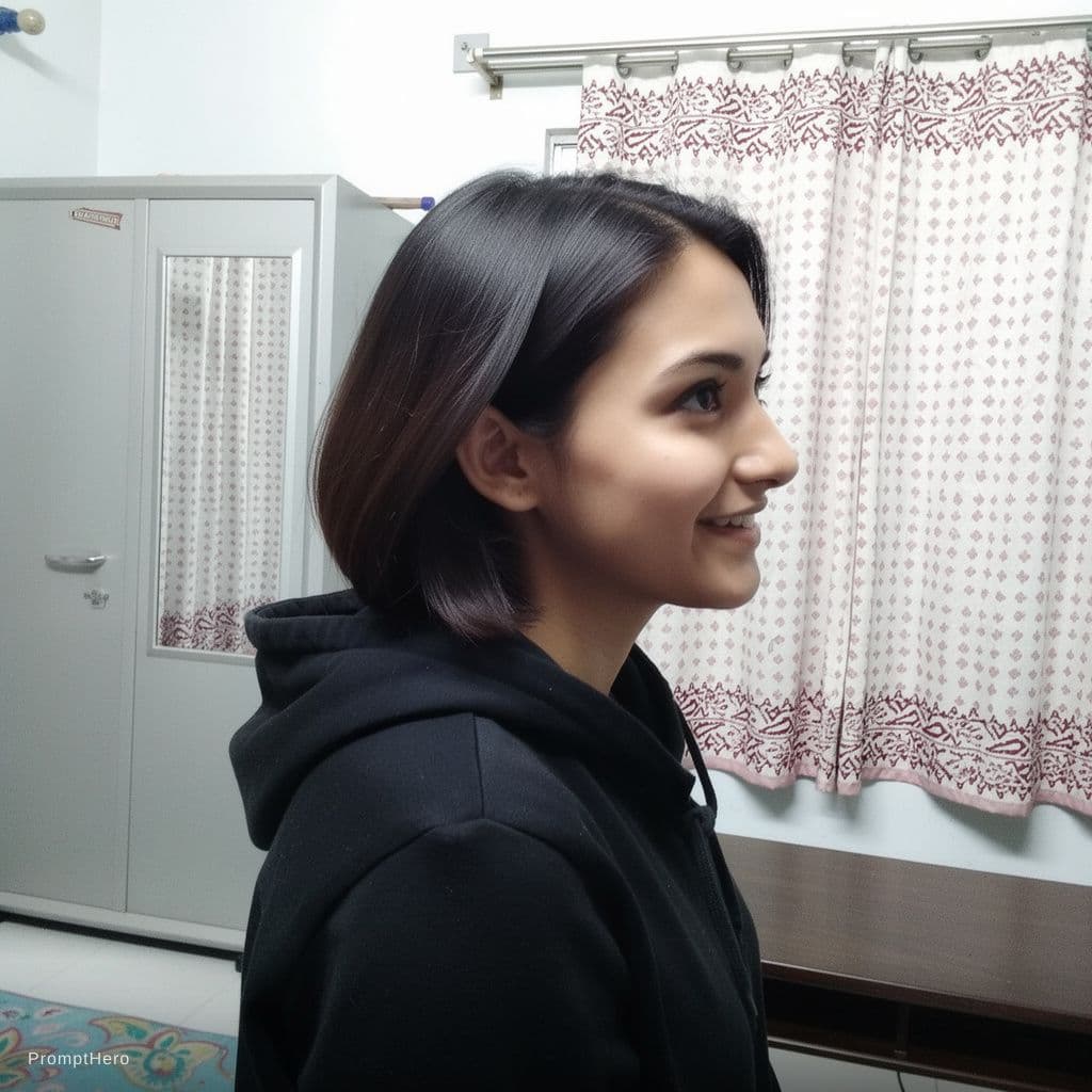 AI generated: woman, side view, slight smile, shot on a Canon A7 III --no freckles --chaos 75 --ar 1:2 --raw --pro...