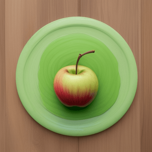 AI generated: Crear una fotografia de una manzana de color verde, sobre una meza de madera. dentro de la manzana d...