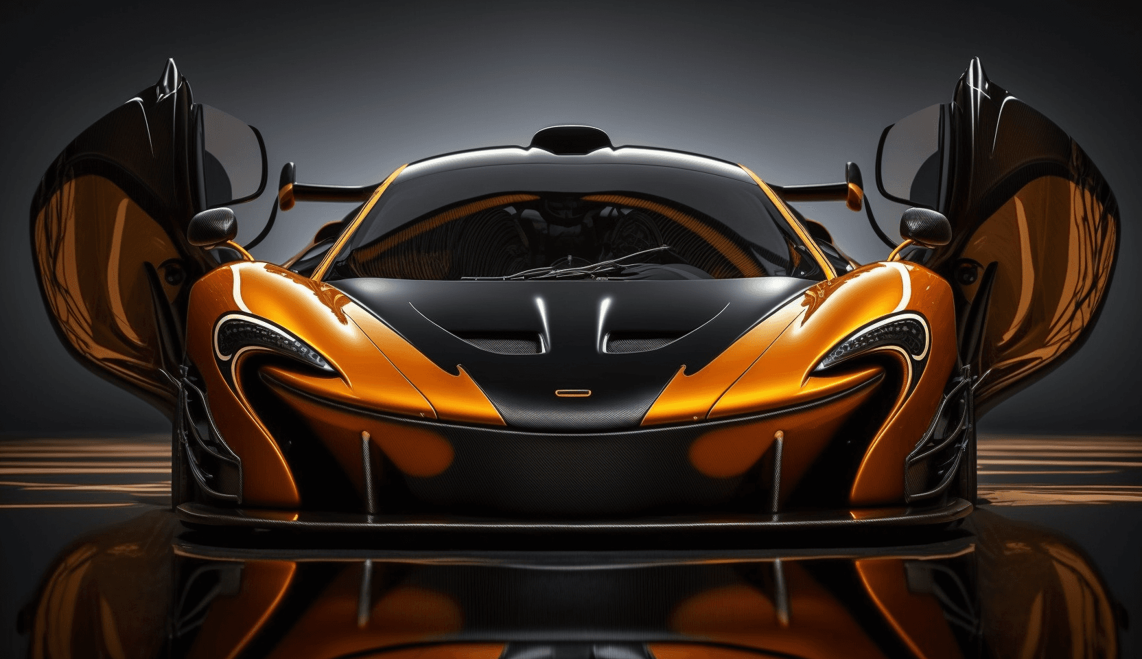 AI generated: McLaren P1, top-front view, hyper-realistic, center composition, elegant, vfx, aesthetic , photoreal...