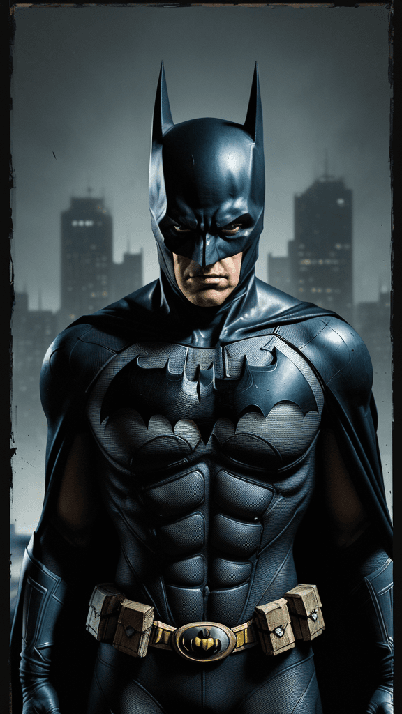 AI generated: Large COMIC border all round 16k portrait poster of the EVIL VANQUISHED BATMAN, extremely detailed e...