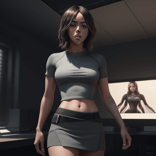 AI generated: chloe bennet in a tight tshirt and miniskirt, intricate artwork. octane render, trending on artstati...