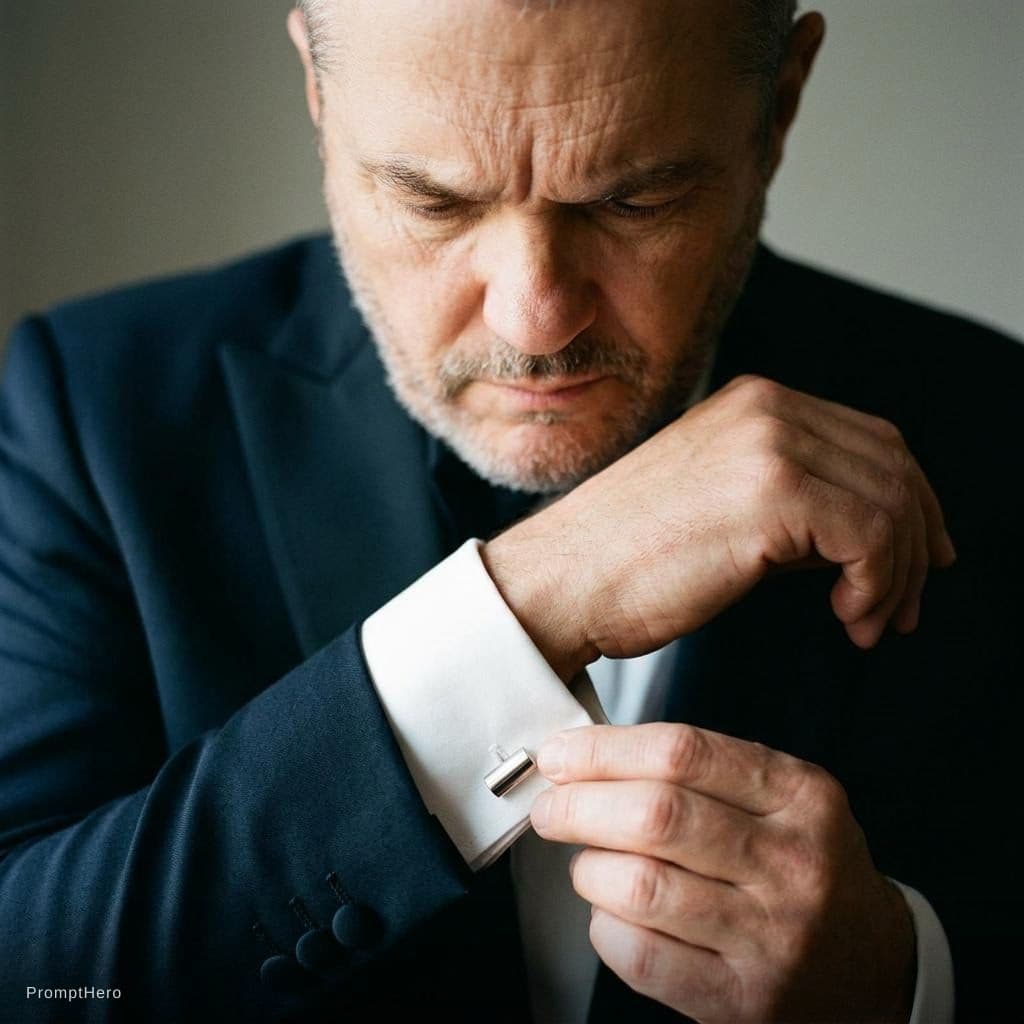 AI generated: Adjustment of Cufflink (Detailed Mid-Shot)
Ultra-realistic, mid-shot portrait focusing on a precise...
