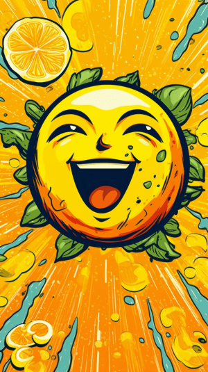 AI generated: A vibrant illustration, anime vibrant lemon smiling and jumping, sun-soaked-air, inspired by Kazuo U...